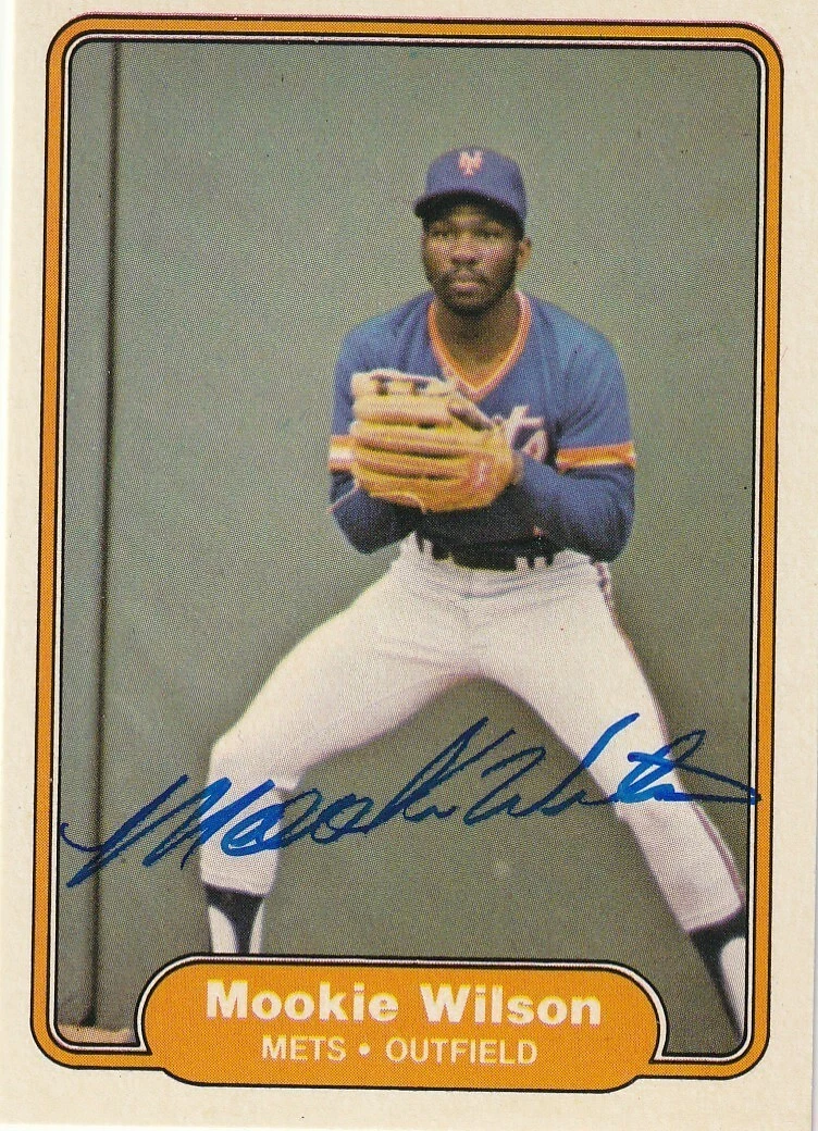 MOOKIE WILSON NEW YORK METS  SIGNED FLEER 1982 CARD #542