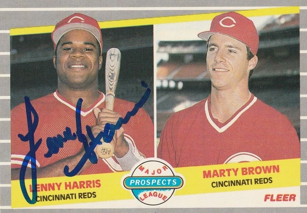 LENNY HARRIS CINCINNATI REDS  SIGNED 1989 FLEER CARD #645