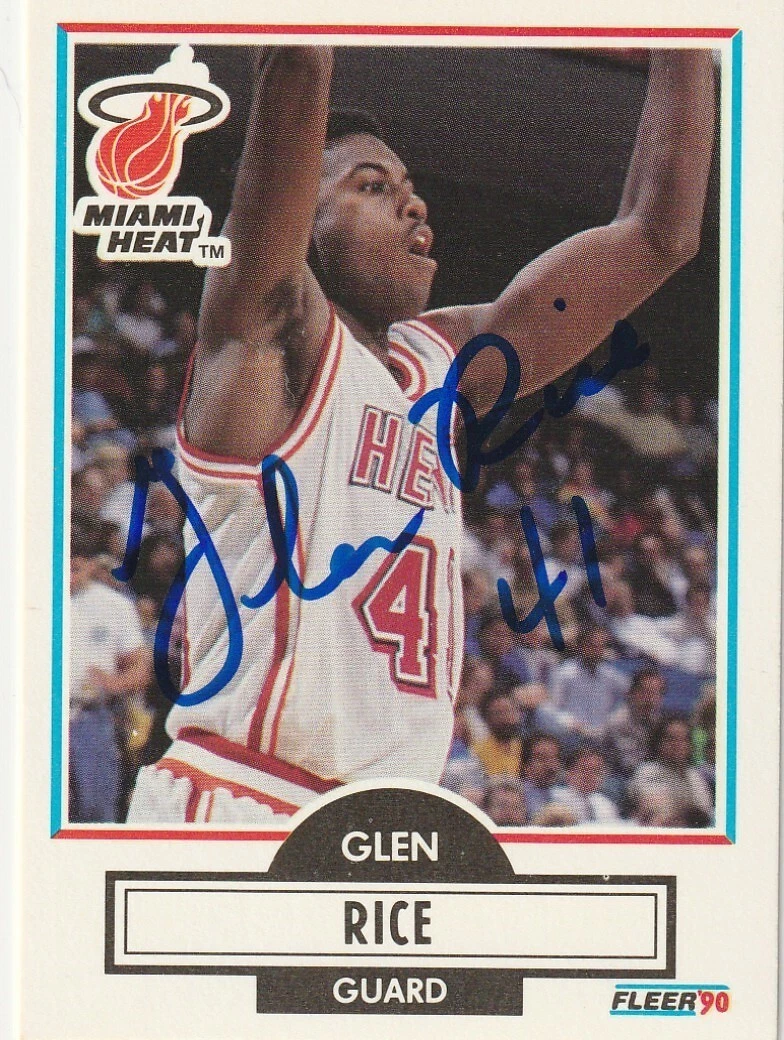GLEN RICE MIAMI HEAT  SIGNED ROOKIE 1990 FLEER CARD #101