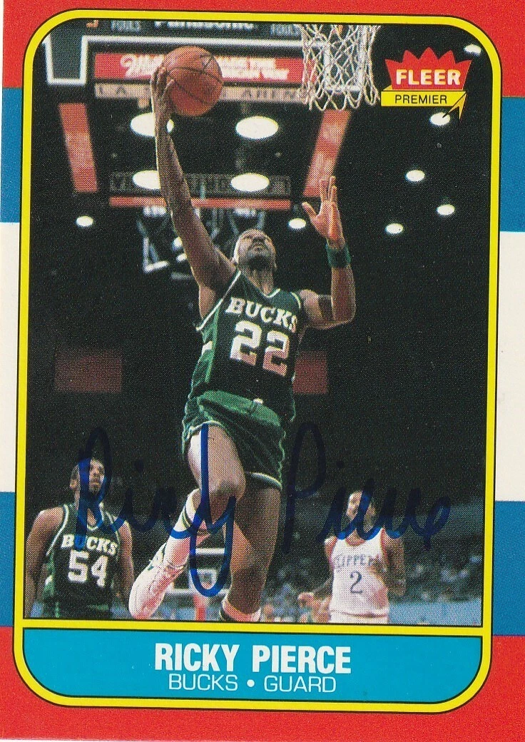 RICKY PIERCE MILWAUKEE BUCKS  SIGNED 1986 FLEER CARD #87