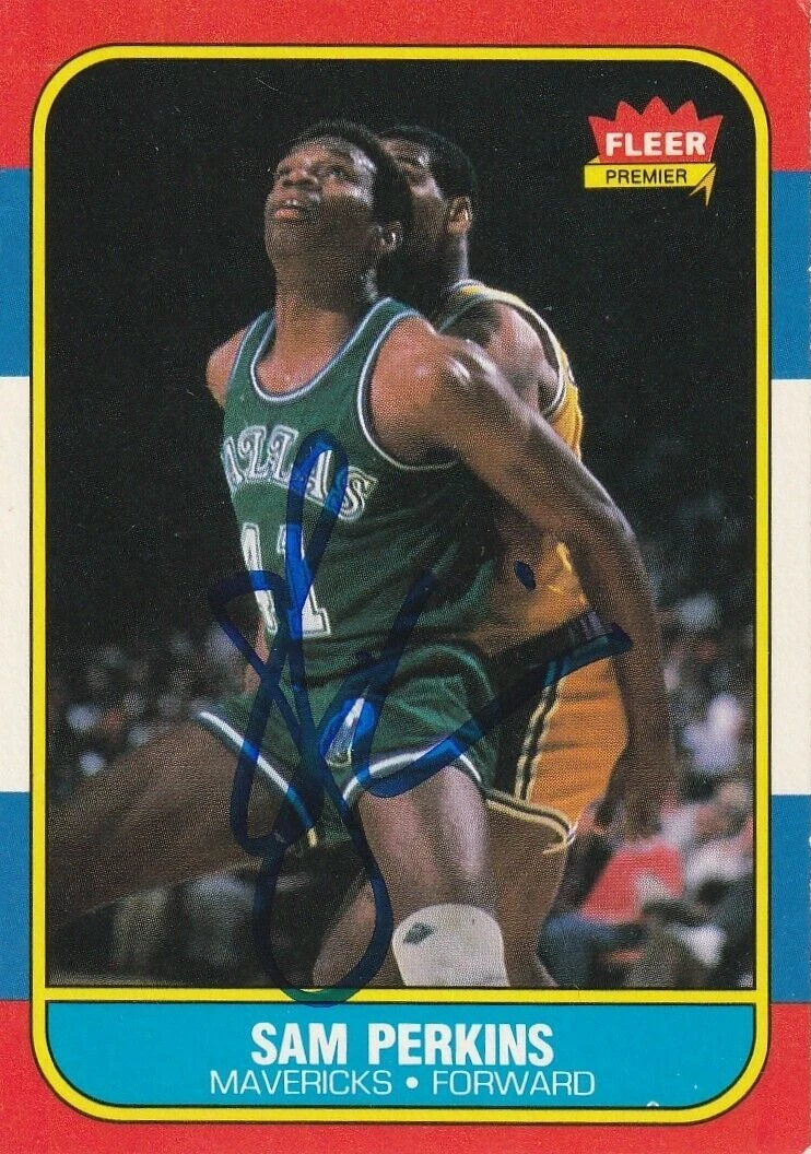 SAM PERKINS DALLAS MAVERICKS  SIGNED 1986 FLEER CARD #86