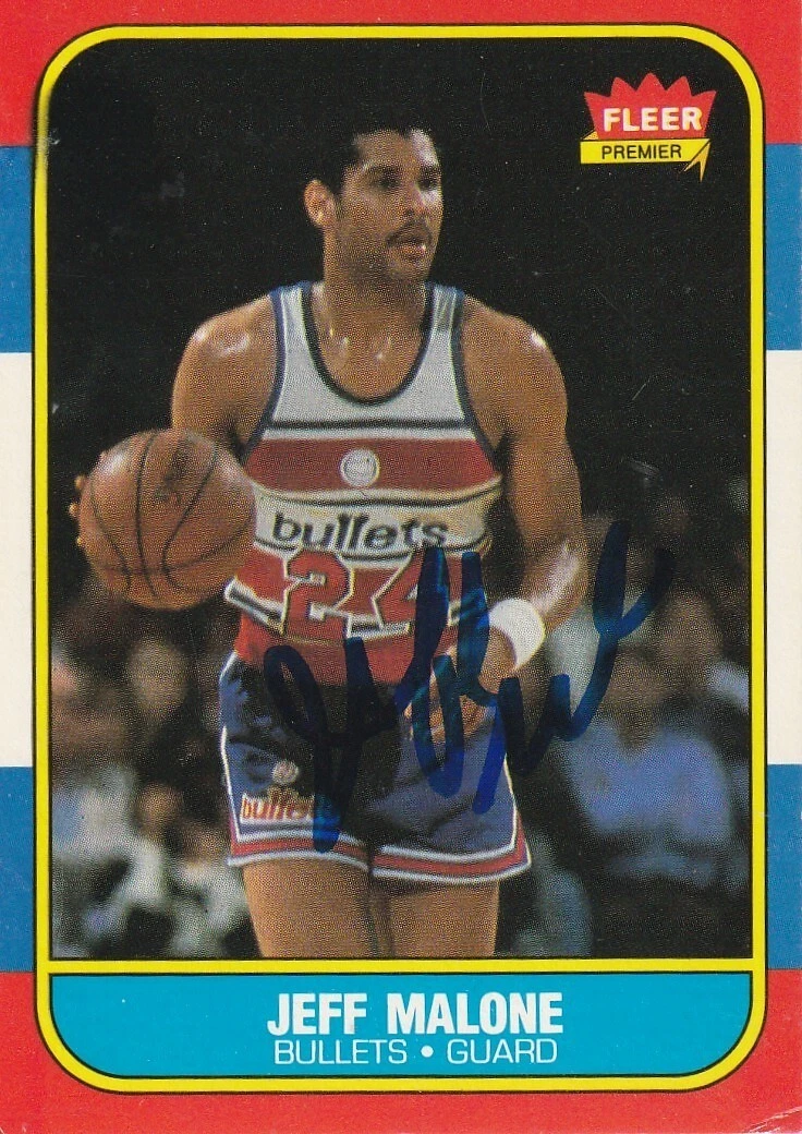 JEFF MALONE WASHINGTON BULLETS  SIGNED 1986 FLEER CARD #67