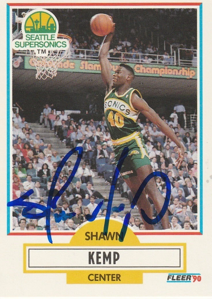 SHAWN KEMP  SEATTLE SUPERSONICS SIGNED 1990 FLEER ROOKIE CARD #178