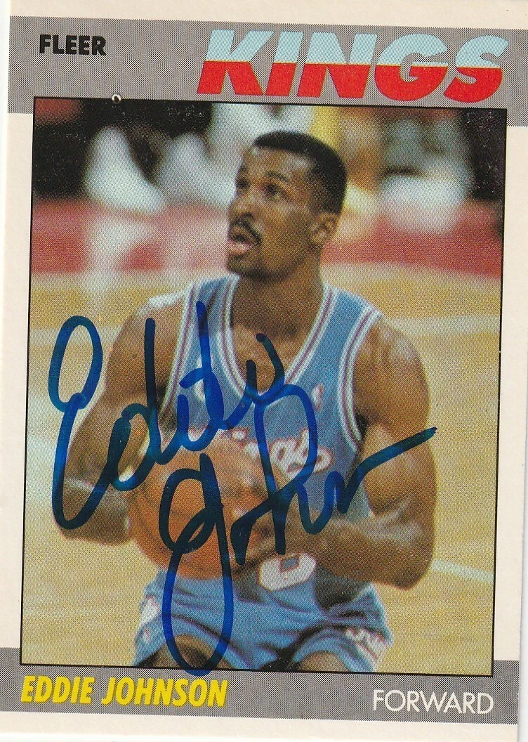 EDDIE JOHNSON SACRAMENTO KINGS  SIGNED 1987 FLEER CARD #55