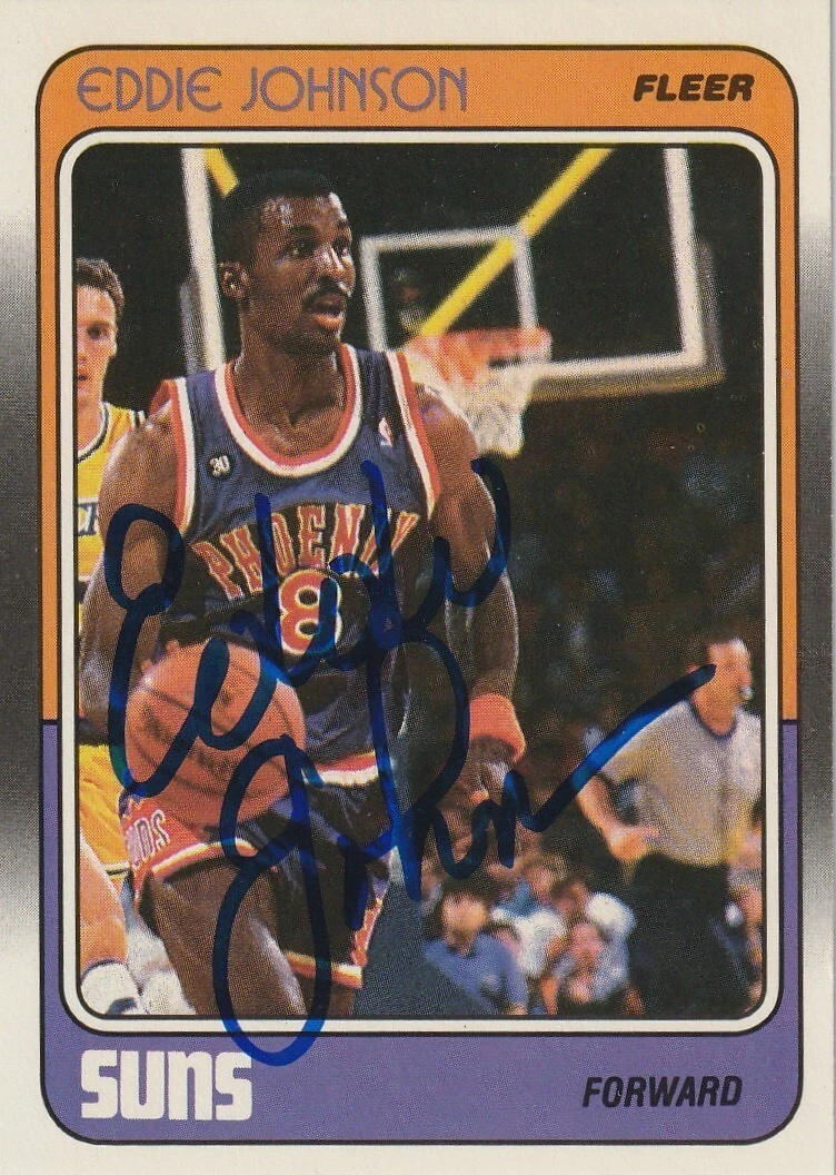 EDDIE JOHNSON PHOENIX SUNS SIGNED 1988 FLEER CARD #90