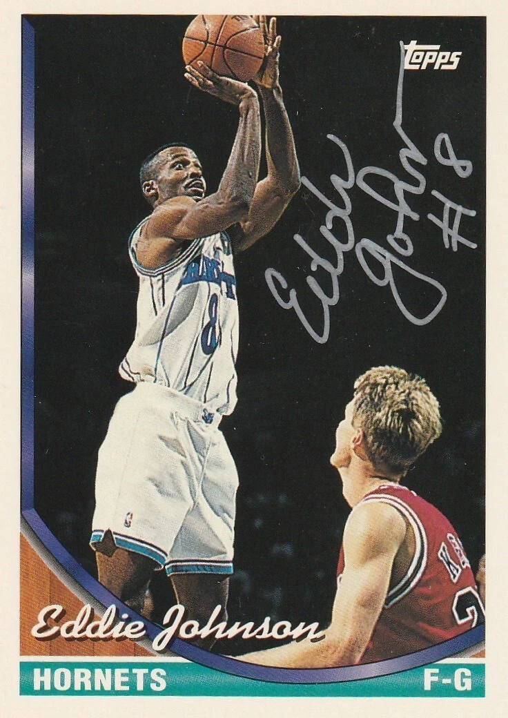 EDDIE JOHNSON CHARLOTTE HORNETS SIGNED 1993 TOPPS CARD #242