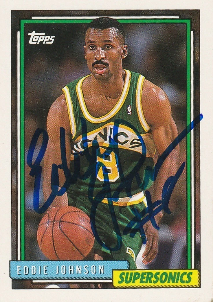 EDDIE JOHNSON  SEATTLE SUPERSONICS  SIGNED 1992 TOPPS CARD #384