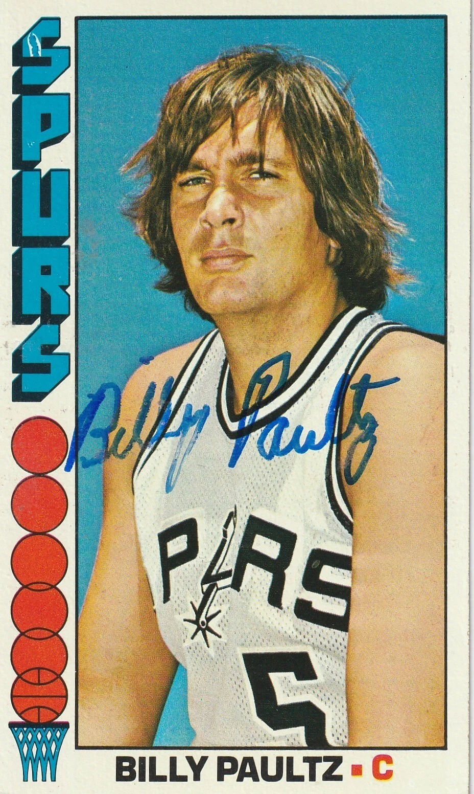 BILLY PAULTZ SAN ANTONIO SPURS  SIGNED 1976 TOPPS CARD #15