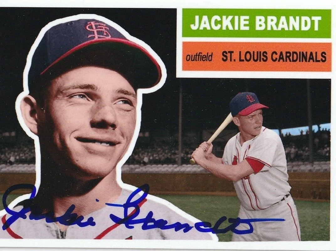 JACKIE BRANDT ST. LOUIS CARDINALS  SIGNED 1956 STYLE CUSTOM CARD