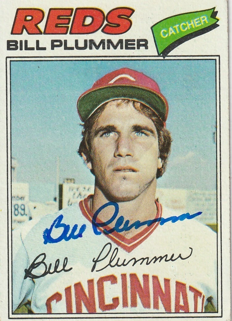 BILL PLUMMER CINCINNATI REDS  SIGNED 1977 TOPPS CARD #239