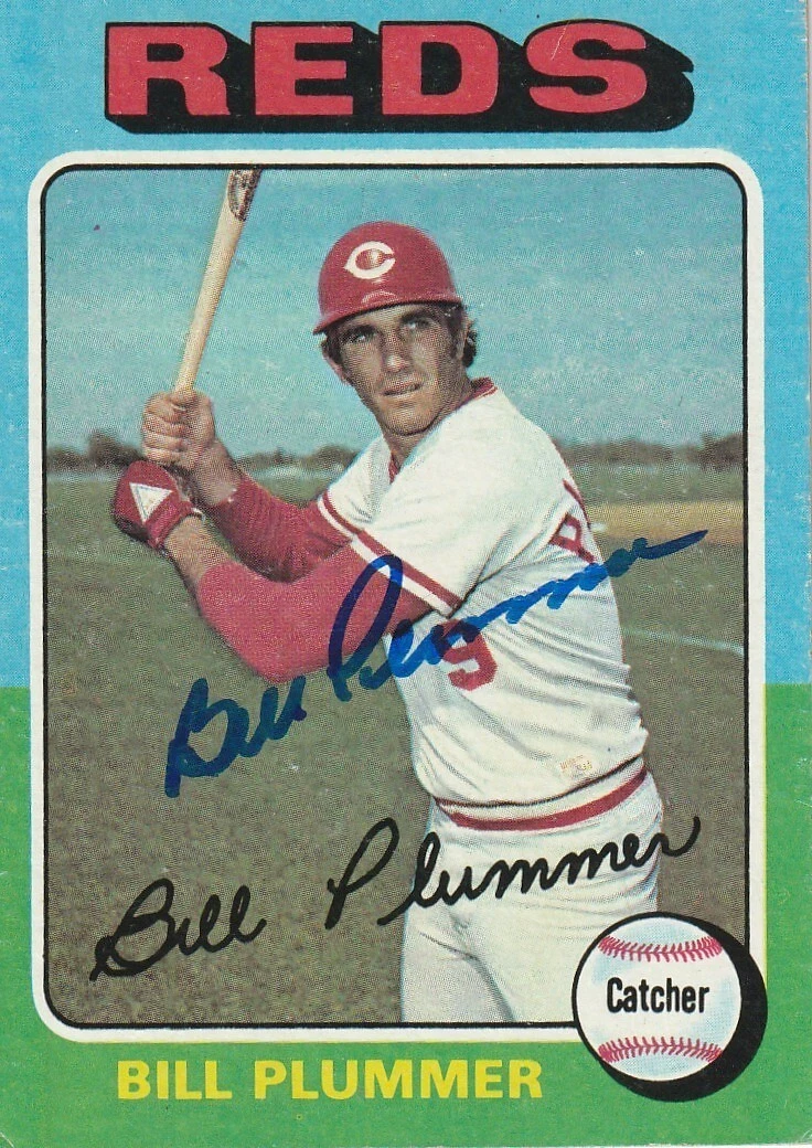 BILL PLUMMER CINCINNATI REDS  SIGNED 1975 TOPPS CARD #656