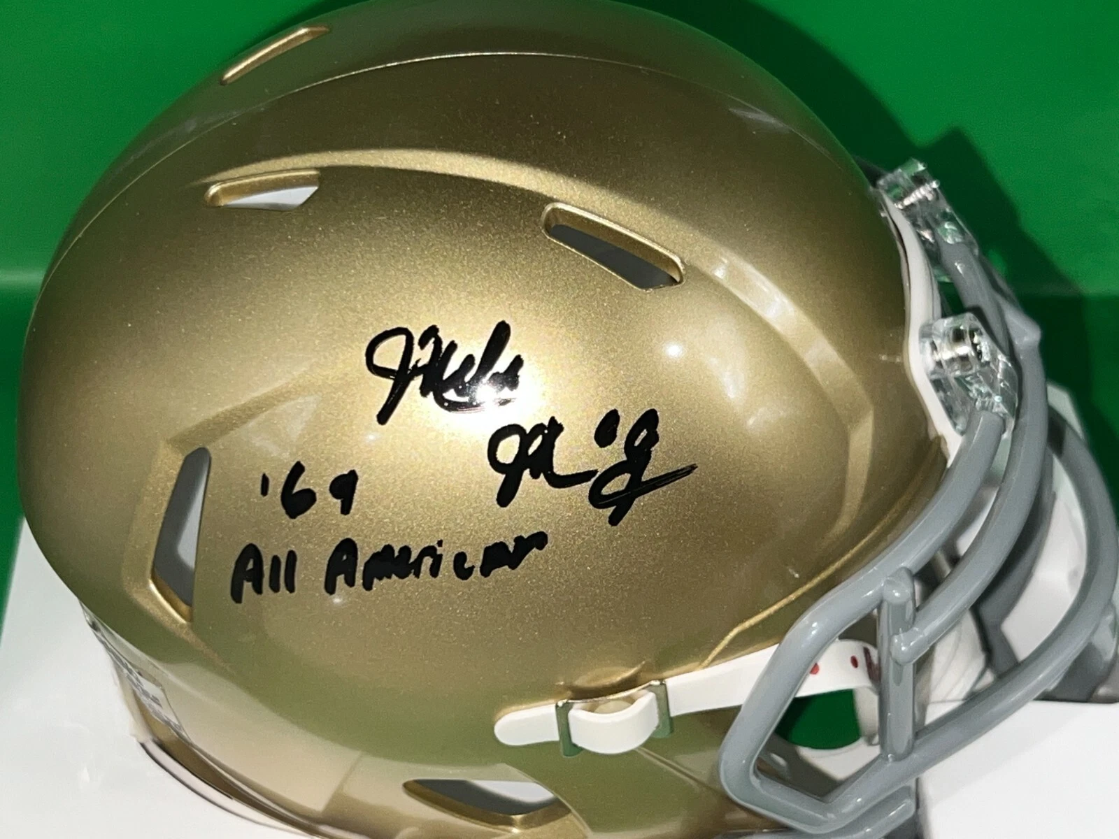 MIKE MCCOY NOTRE DAME FIGHTING IRISH 69 ALL AMERICAN  SIGNED RIDDELL MINI HELMET