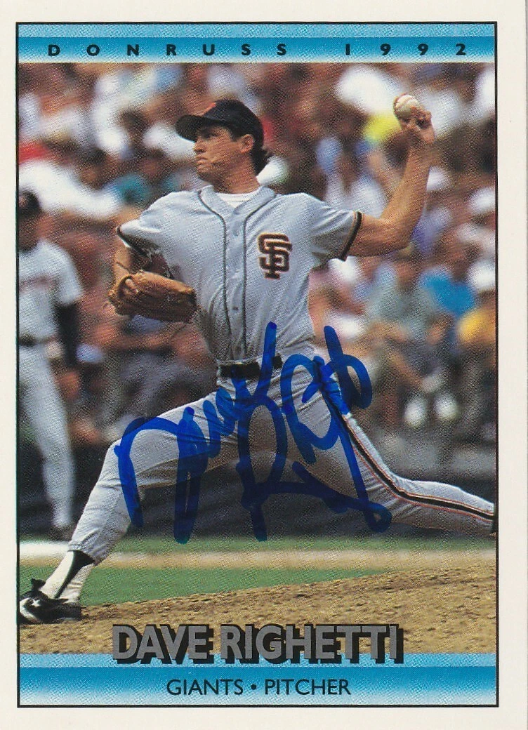 DAVE RIGHETTI SAN FRANCISCO GIANTS  SIGNED 1992 DONRUSS CARD #174
