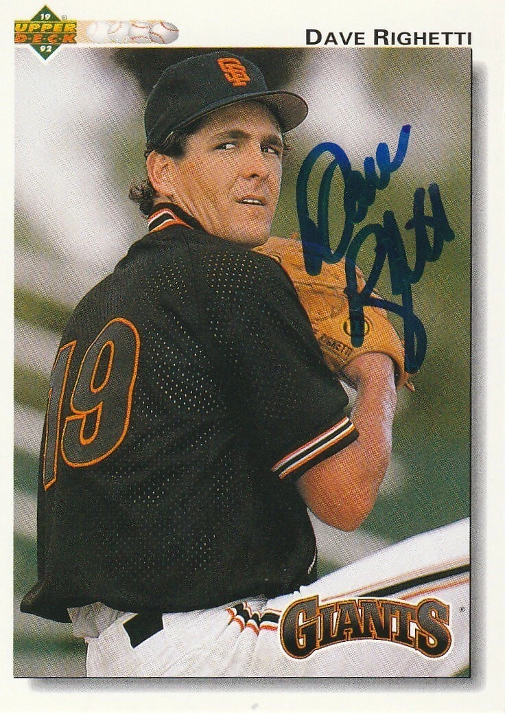 DAVE RIGHETTI SAN FRANCISCO GIANTS  SIGNED 1992 UPPER DECK CARD #171