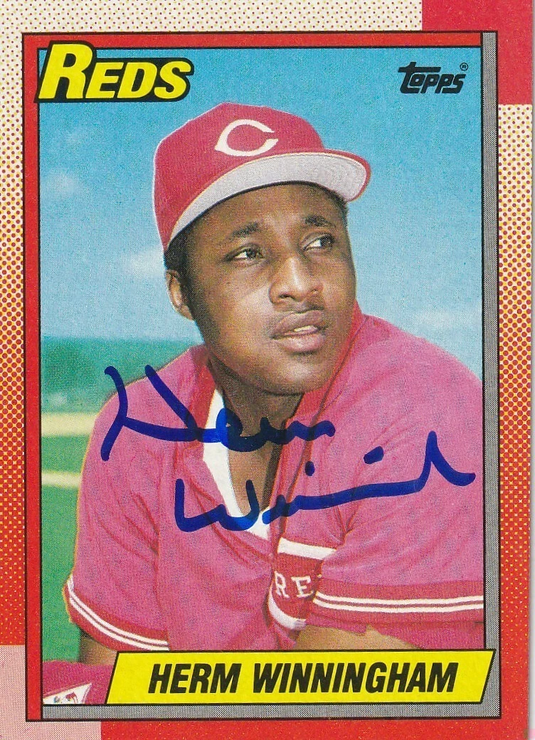 HERM WINNINGHAM  CINCINNATI REDS  SIGNED 1990 TOPPS CARD #94