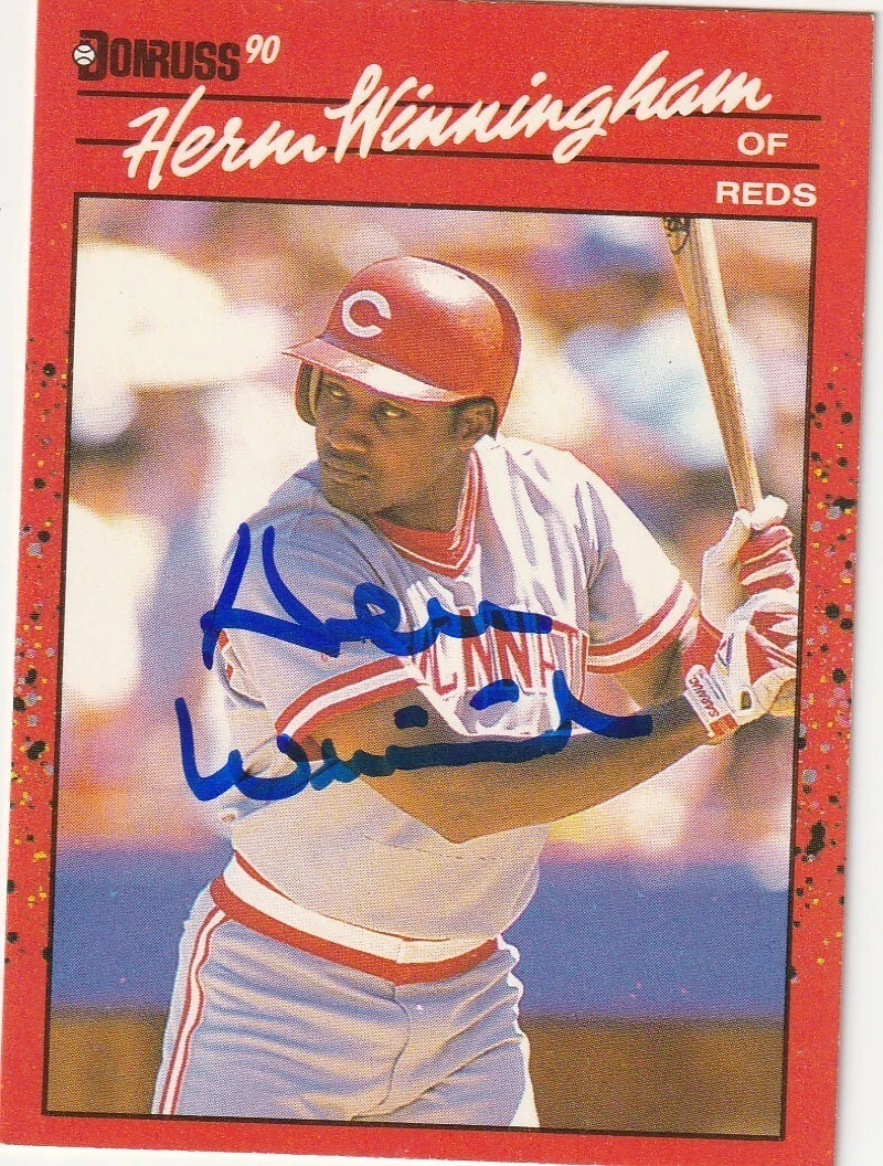 HERM WINNINGHAM  CINCINNATI REDS SIGNED 1990 DONRUSS CARD #478