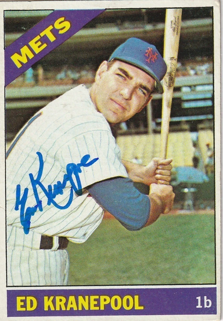 ED KRANEPOOL NEW YORK METS SIGNED 1966 TOPPS CARD #212