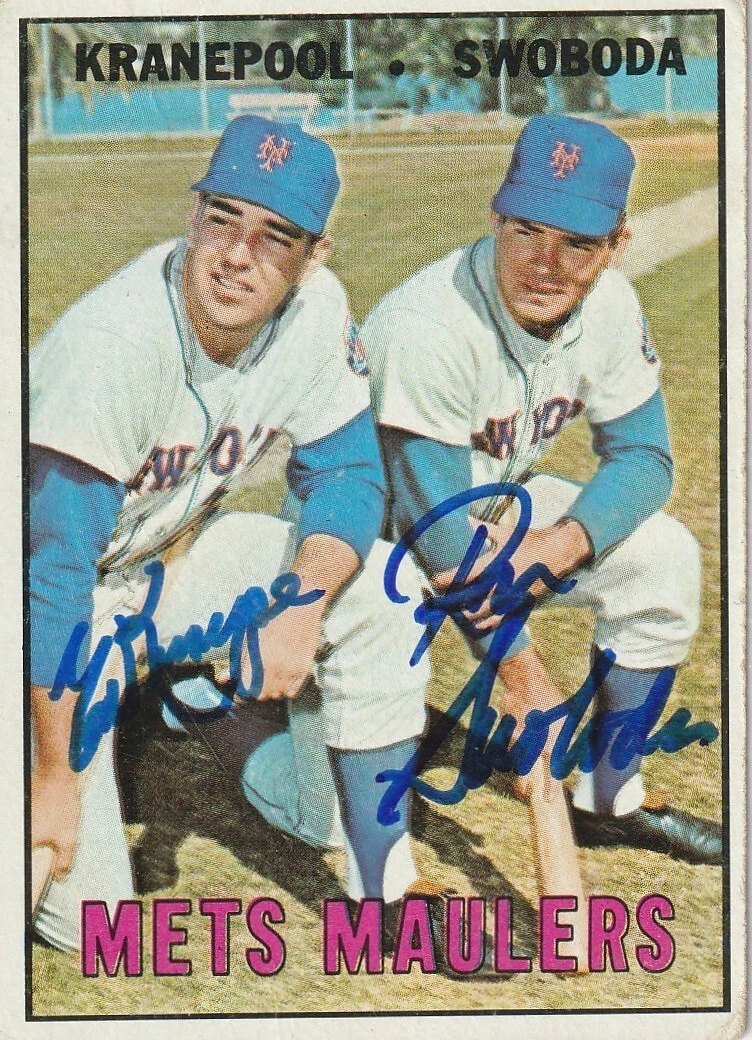 ED KRANEPOOL / RON SWOBODA NEW YORK METS SIGNED 1967 TOPPS CARD #186