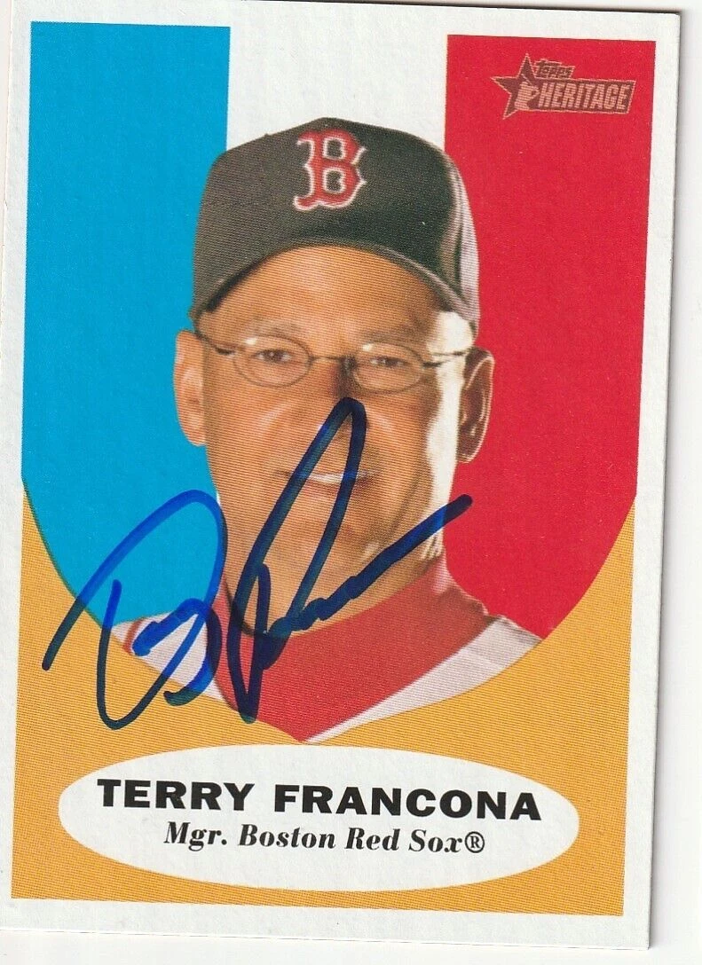 TERRY FRANCONA BOSTON RED SOX  SIGNED 2010 TOPPS HERITAGE CARD #221