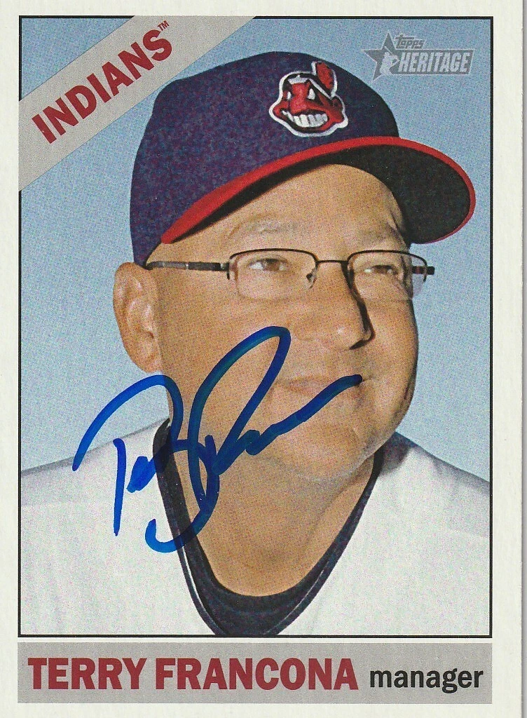 TERRY FRANCONA CLEVELAND INDIANS  SIGNED 2015 TOPPS HERITAGE CARD #183