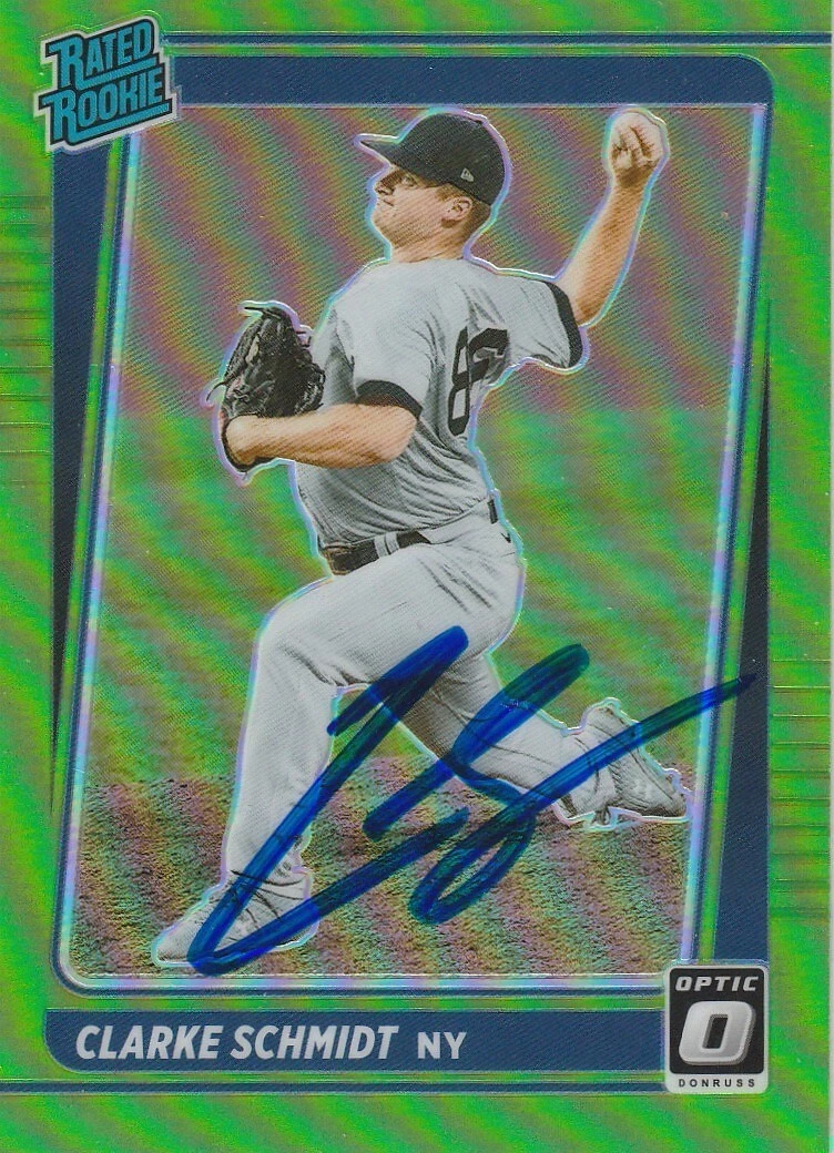 CLARKE SCHMIDT NEW YORK YANKEES SIGNED 2021 DONRUSS OPTIC LIME GREEN CARD #41