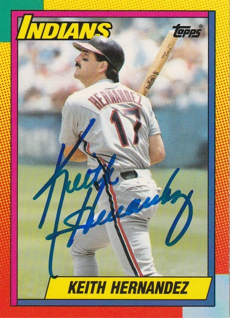 KEITH HERNANDEZ CLEVELAND INDIANS  SIGNED 1990 TOPPS CARD #39T