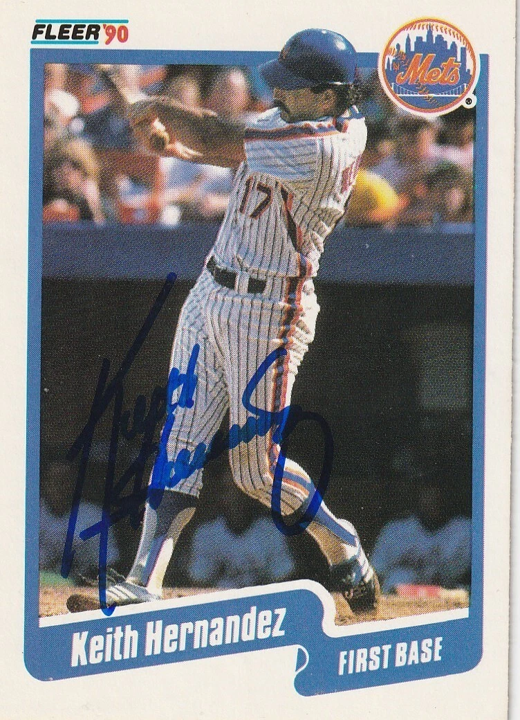 KEITH HERNANDEZ NEW YORK METS  SIGNED 1990 FLEER CARD #205