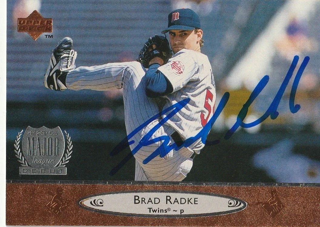 BRAD RADKE MINNESOTA TWINS  SIGNED 1996 UPPER DECK CARD #126
