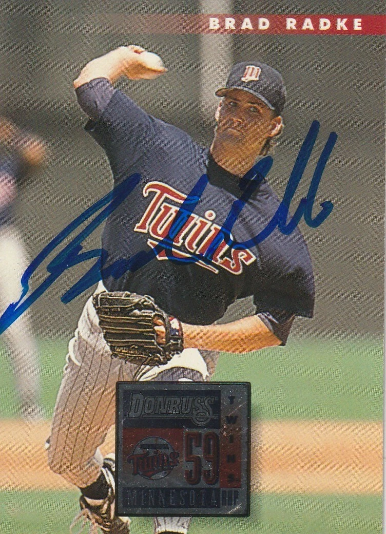 BRAD RADKE MINNESOTA TWINS  SIGNED 1996 DONRUSS CARD #10