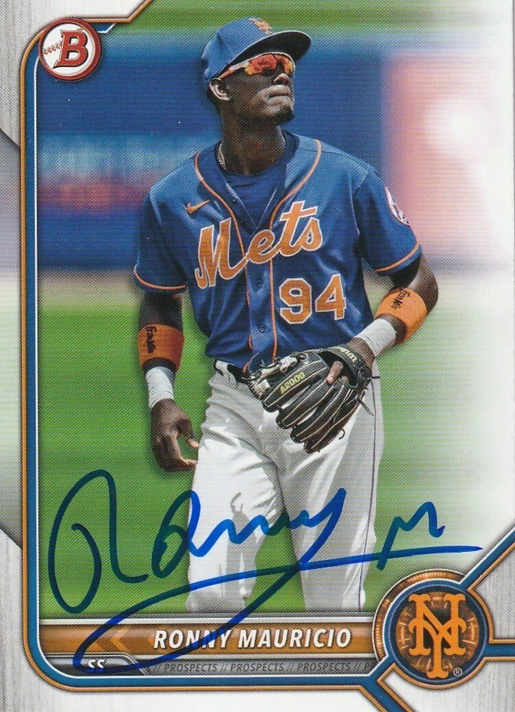 RONNY MAURICIO NEW YORK METS  SIGNED 2022 BOWMAN PROSPECTS CARD #BP-16