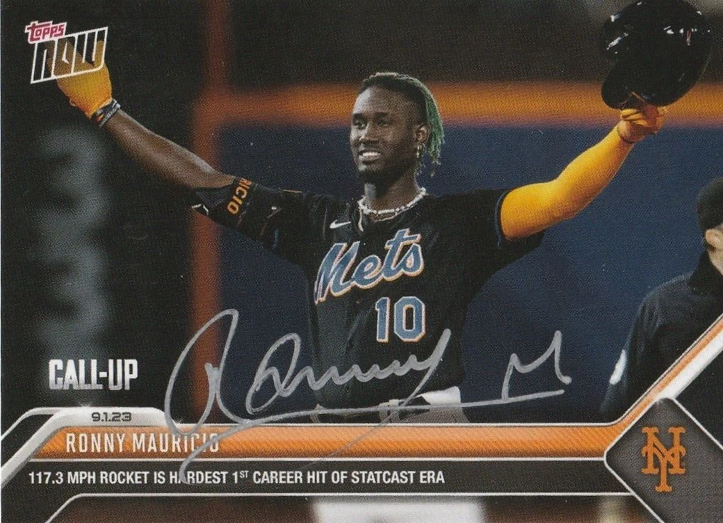 RONNY MAURICIO NEW YORK METS SIGNED 2023 TOPPS NOW 1ST CAREER HIT CARD #796