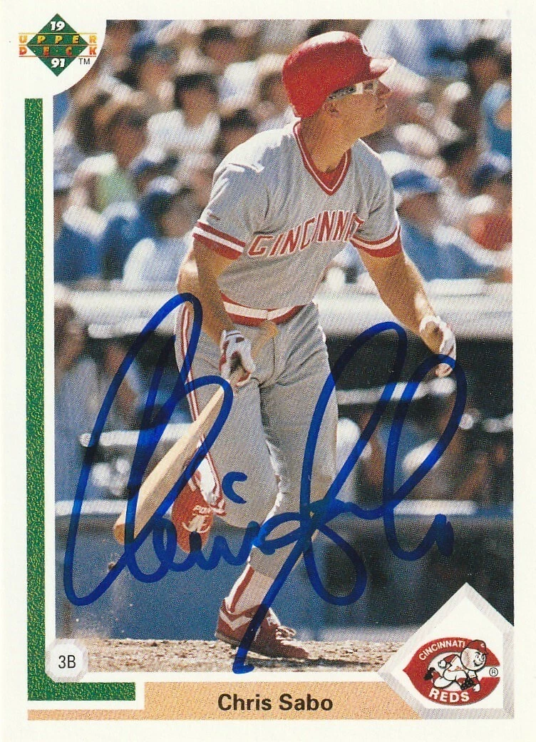 CHRIS SABO CINCINNATI REDS  SIGNED 1991 UPPER DECK CARD #135