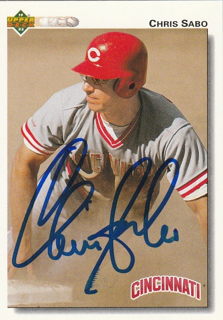 CHRIS SABO CINCINNATI REDS  SIGNED 1992 UPPER DECK CARD #123