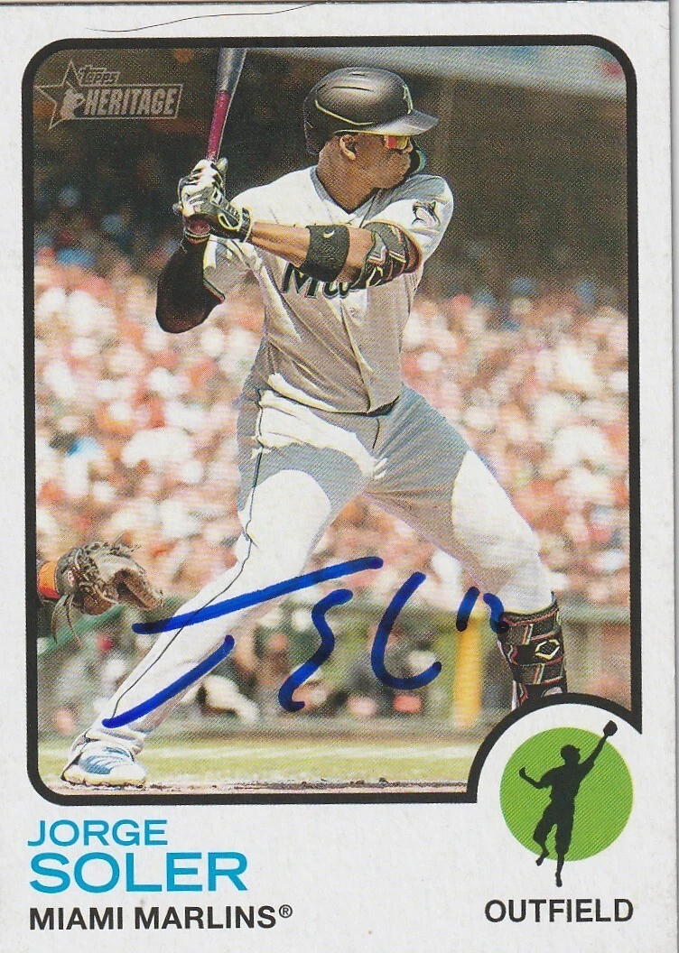 JORGE SOLER MIAMI MARLINS  SIGNED 2022 TOPPS HERITAGE CARD #627