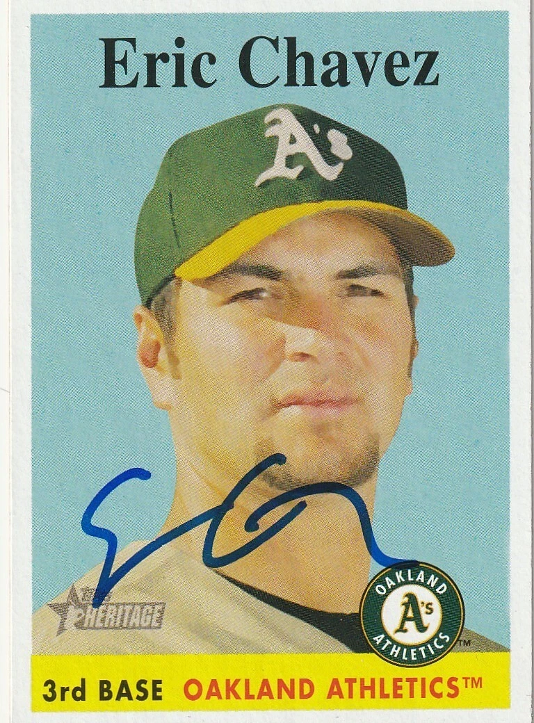 ERIC CHAVEZ OAKLAND A'S  SIGNED 2007 TOPPS HERITAGE CARD #299