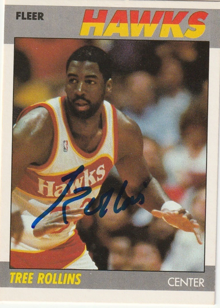 TREE ROLLINS ATLANTA HAWKS  SIGNED 1987 FLEER CARD #94