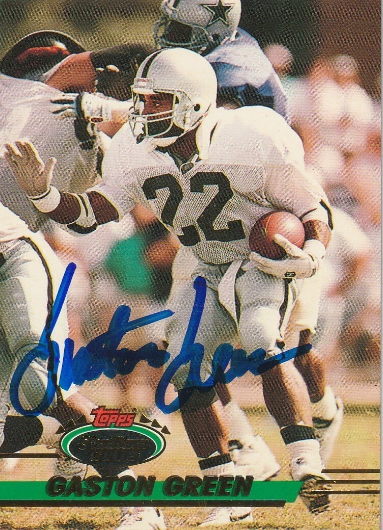 GASTON GREEN  OAKLAND RAIDERS  SIGNED 1993 TOPPS STADIUM CLUB CARD #274