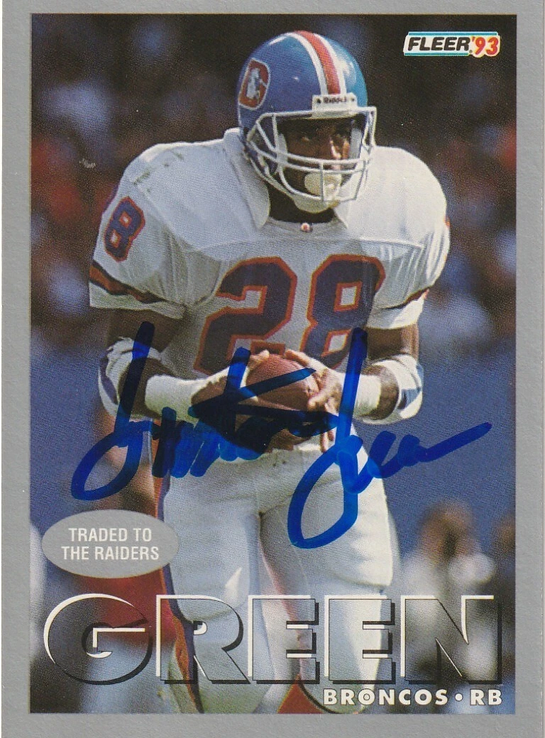 GASTON GREEN  DENVER BRONCOS  SIGNED 1993 FLEER CARD #182