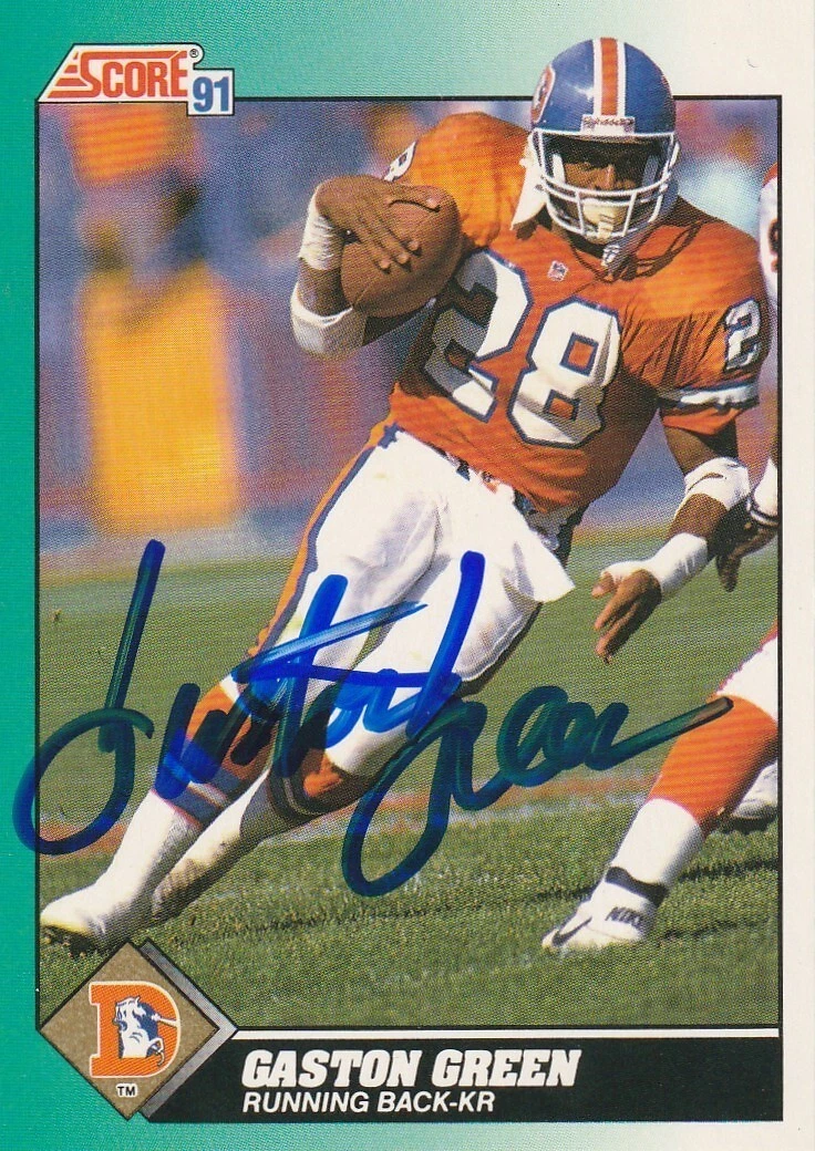 GASTON GREEN  DENVER BRONCOS  SIGNED 1991 SCORE CARD #5T