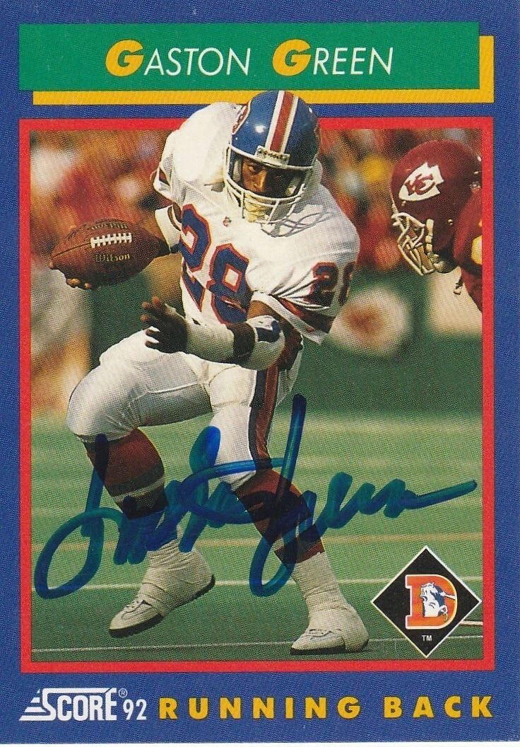GASTON GREEN  DENVER BRONCOS  SIGNED 1992 SCORE CARD #89