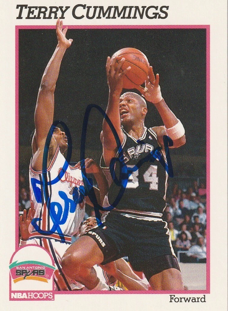 TERRY CUMMINGS SAN ANTONIO SPURS  SIGNED 1991 NBA HOOPS  CARD #189