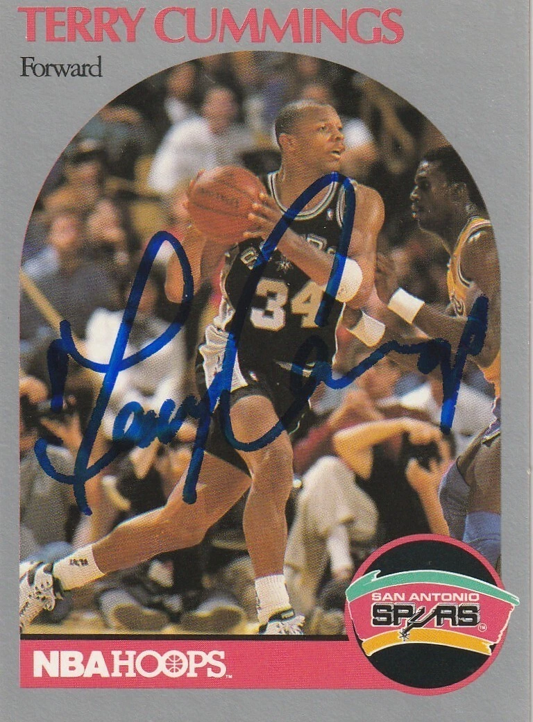 TERRY CUMMINGS SAN ANTONIO SPURS  SIGNED 1990 NBA HOOPS  CARD #266