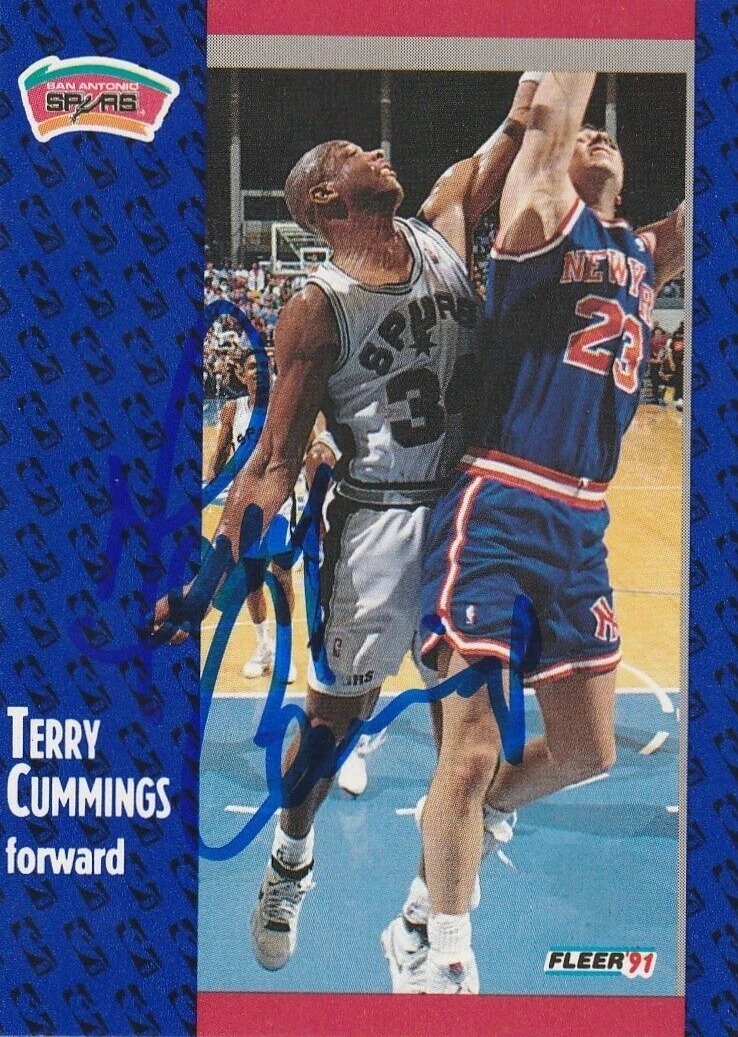 TERRY CUMMINGS SAN ANTONIO SPURS  SIGNED 1991 FLEER CARD #184