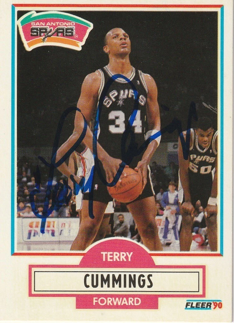 TERRY CUMMINGS SAN ANTONIO SPURS  SIGNED 1990 FLEER CARD #170