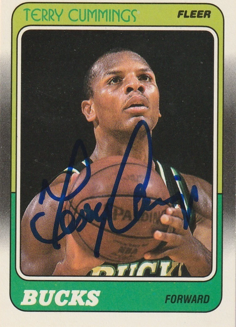 TERRY CUMMINGS SAN ANTONIO SPURS  SIGNED 1988 FLEER CARD #74