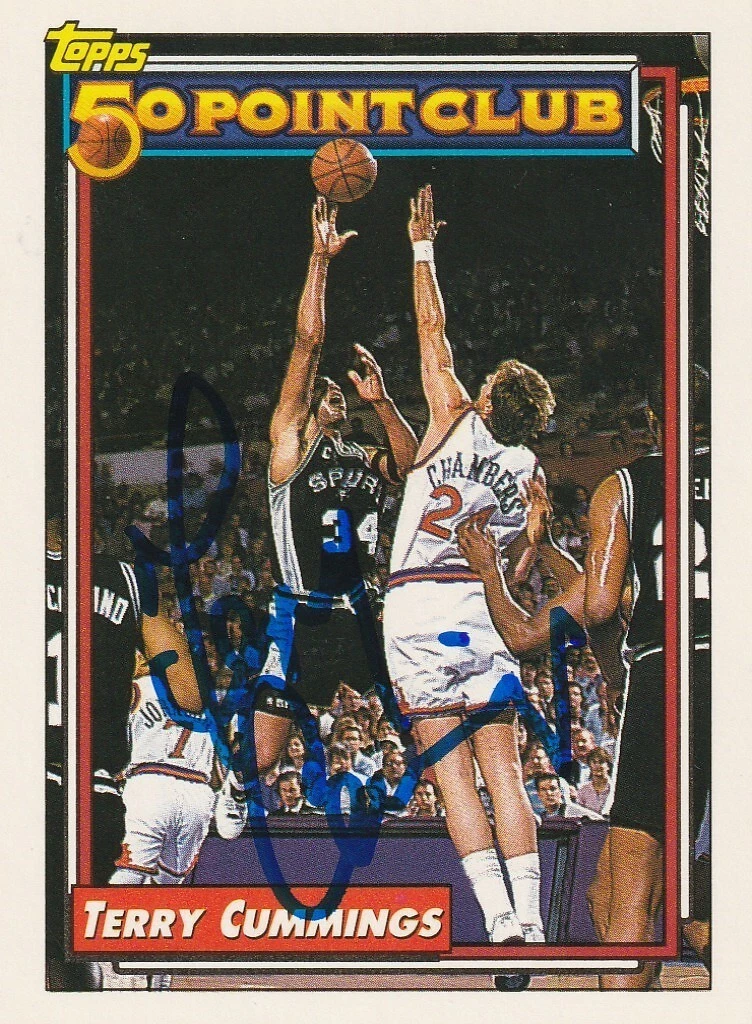 TERRY CUMMINGS SAN ANTONIO SPURS  SIGNED 1992 TOPPS CARD #209