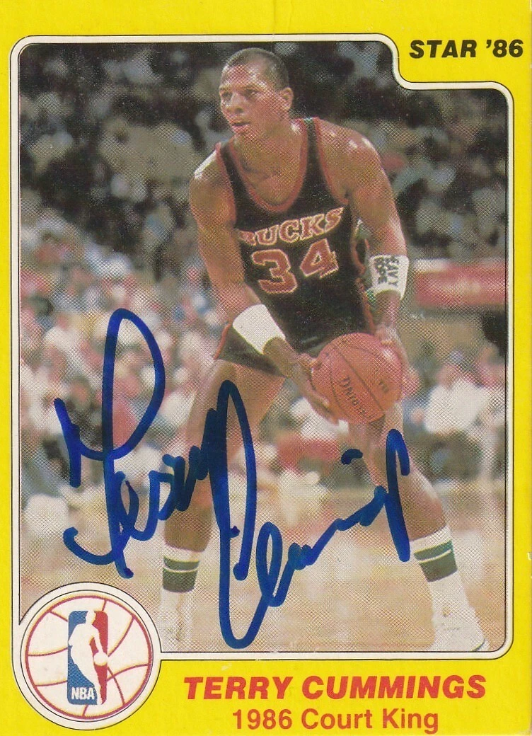 TERRY CUMMINGS MILWAUKEE BUCKS  SIGNED 1986 STAR CARD #8