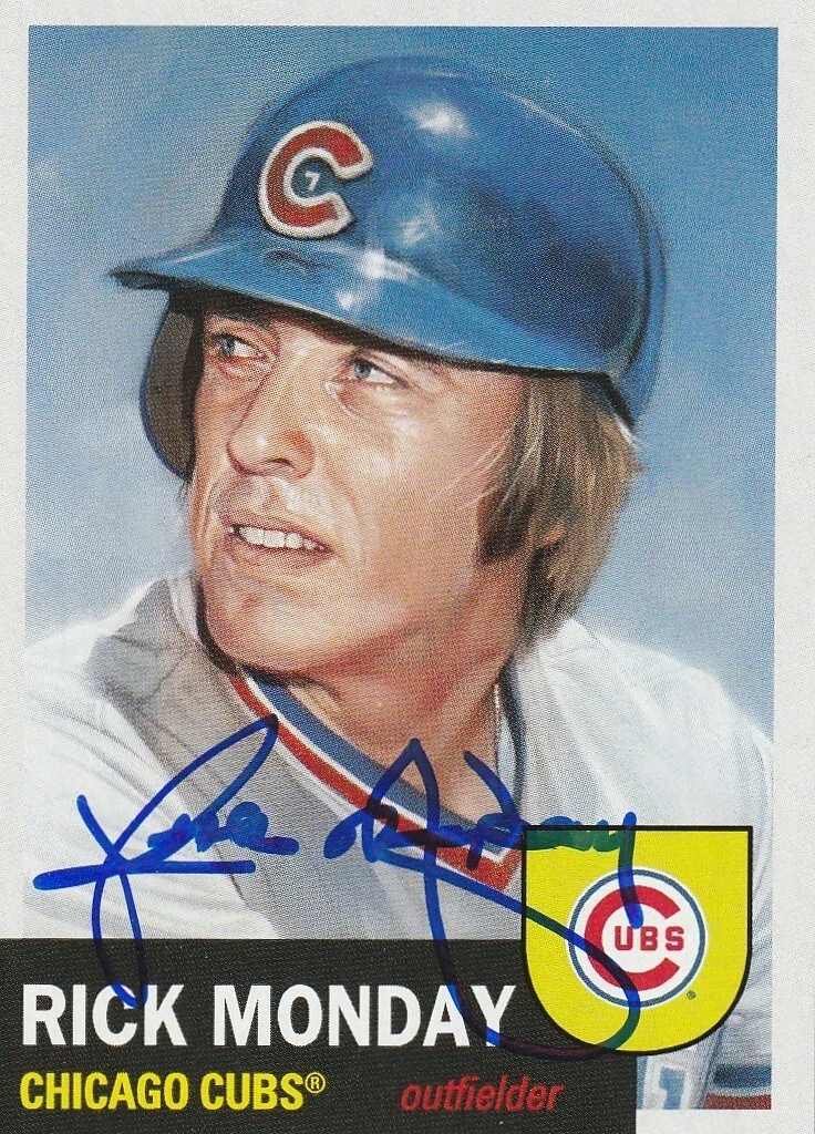 RICK MONDAY CHICAGO CUBS  SIGNED TOPPS LIVING SET CARD #638