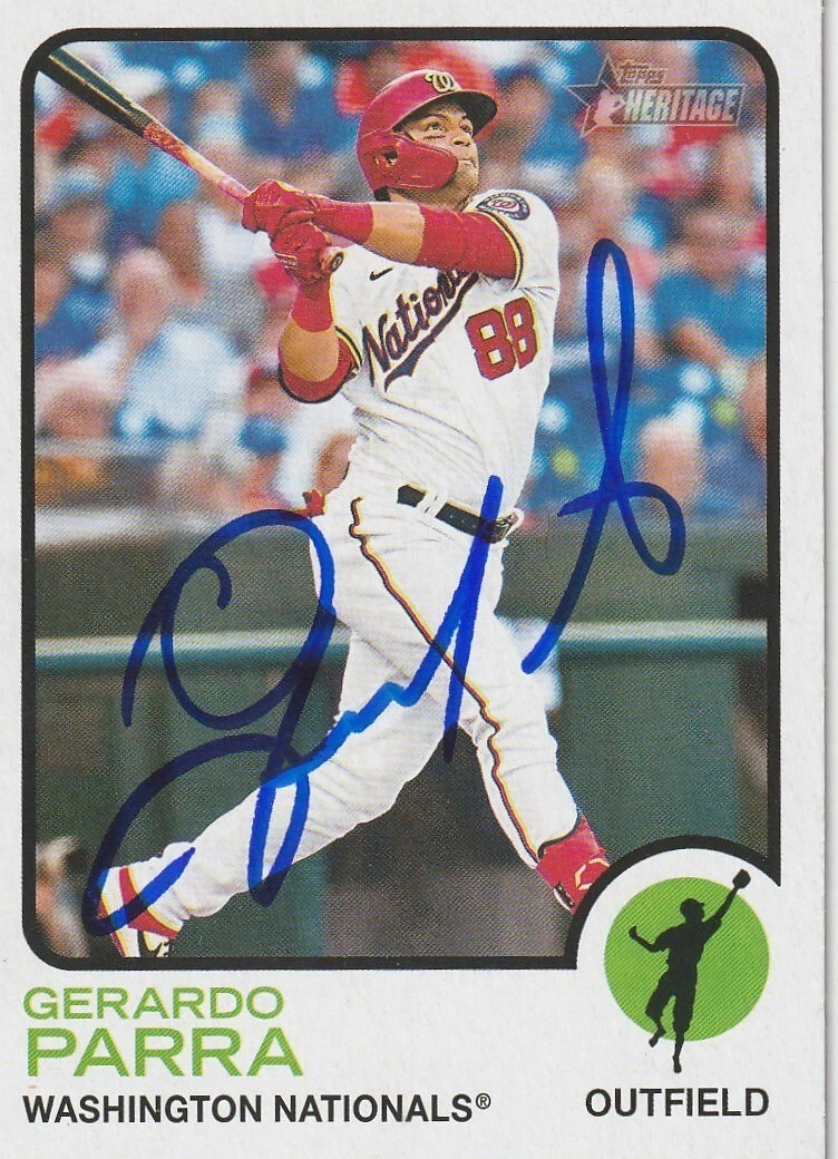 GERARDO PARRA WASHINGTON NATIONALS  SIGNED 2022 TOPPS HERITAGE CARD #653