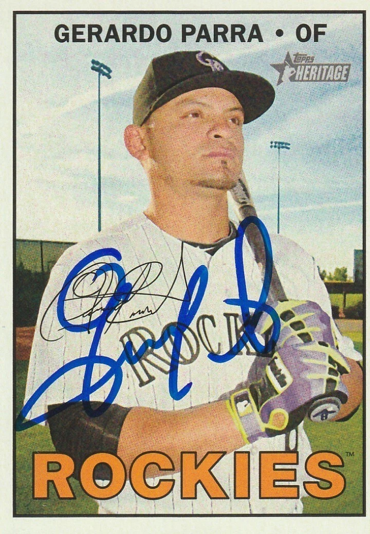 GERARDO PARRA COLORADO ROCKIES  SIGNED 2016 TOPPS HERITAGE CARD #625